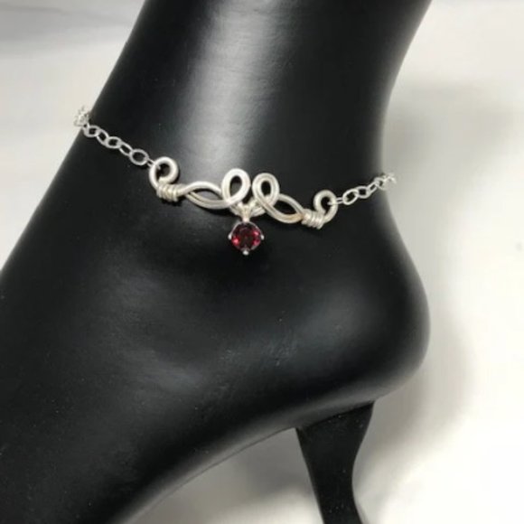 Garnet Ankle Bracelet- The Pixie Dust Garnet Sterling Silver Ankle Bracelet - Picture 2 of 6